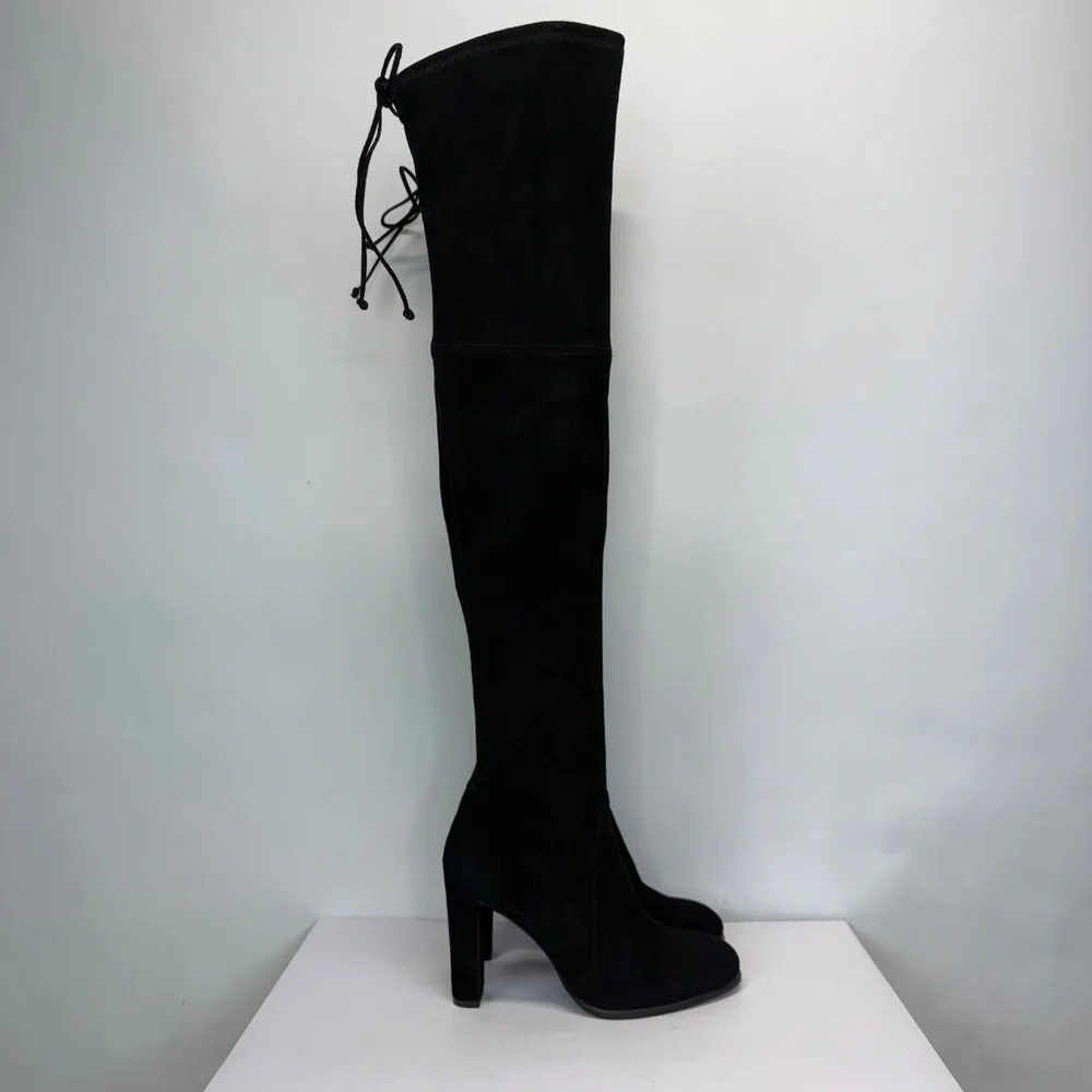 New Stuart Weitzman Highland Over The Knee Boot Black Suede Sz 9